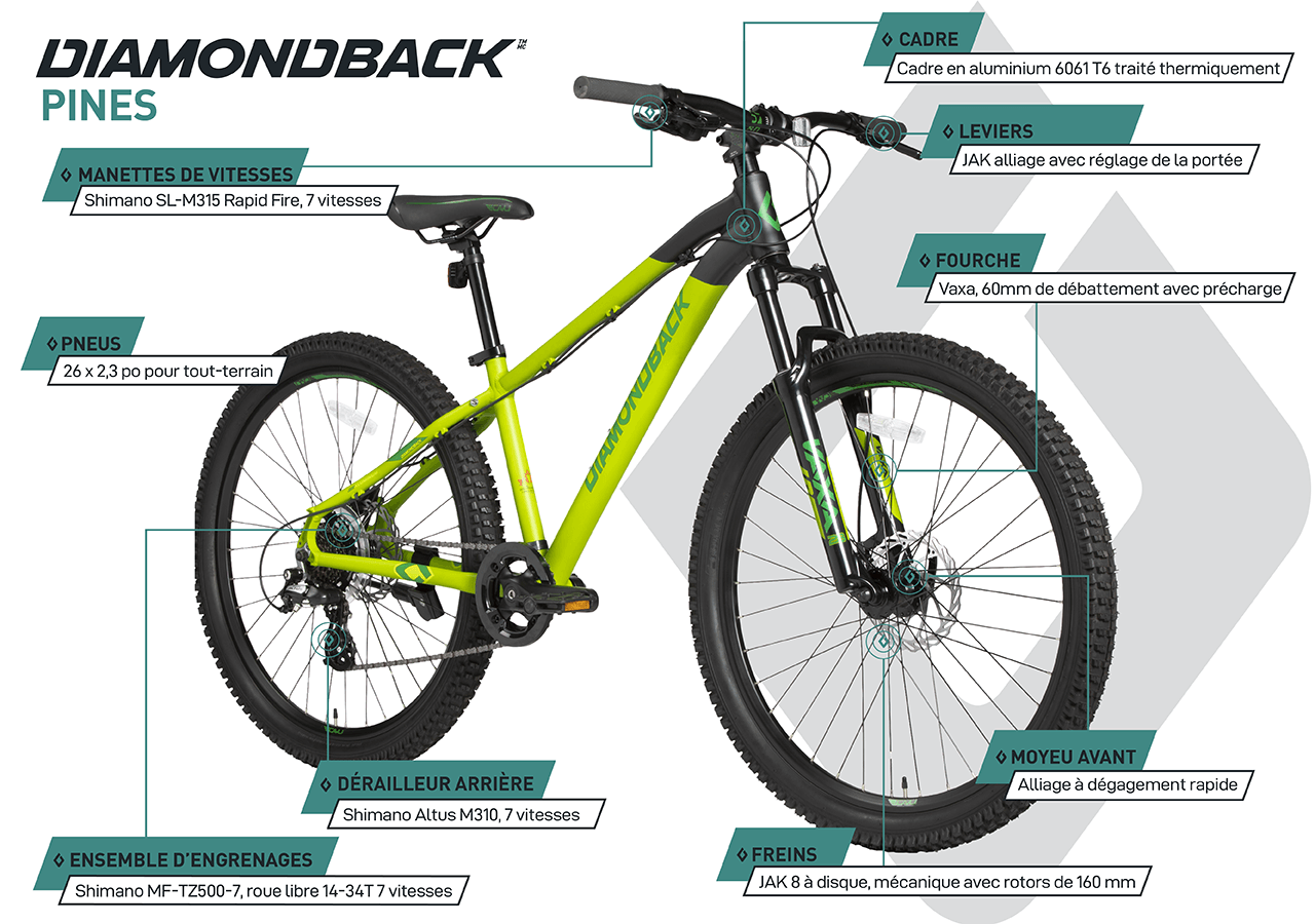 Vélo de Montagne - Jeunesse Pines (26") - Bleu - infographic