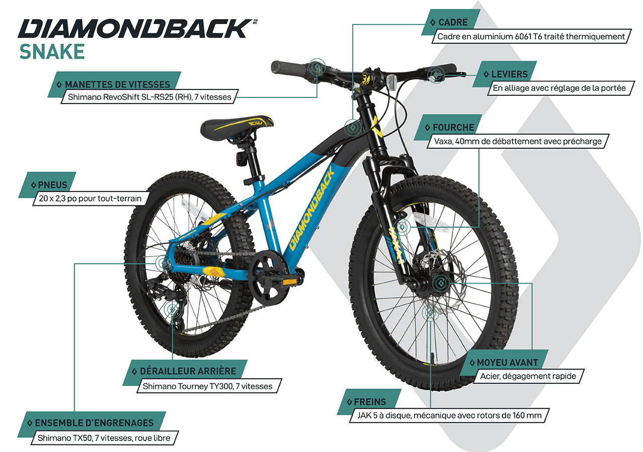 Vélo de Montagne - Enfant Snake (20") - Jaune - infographic